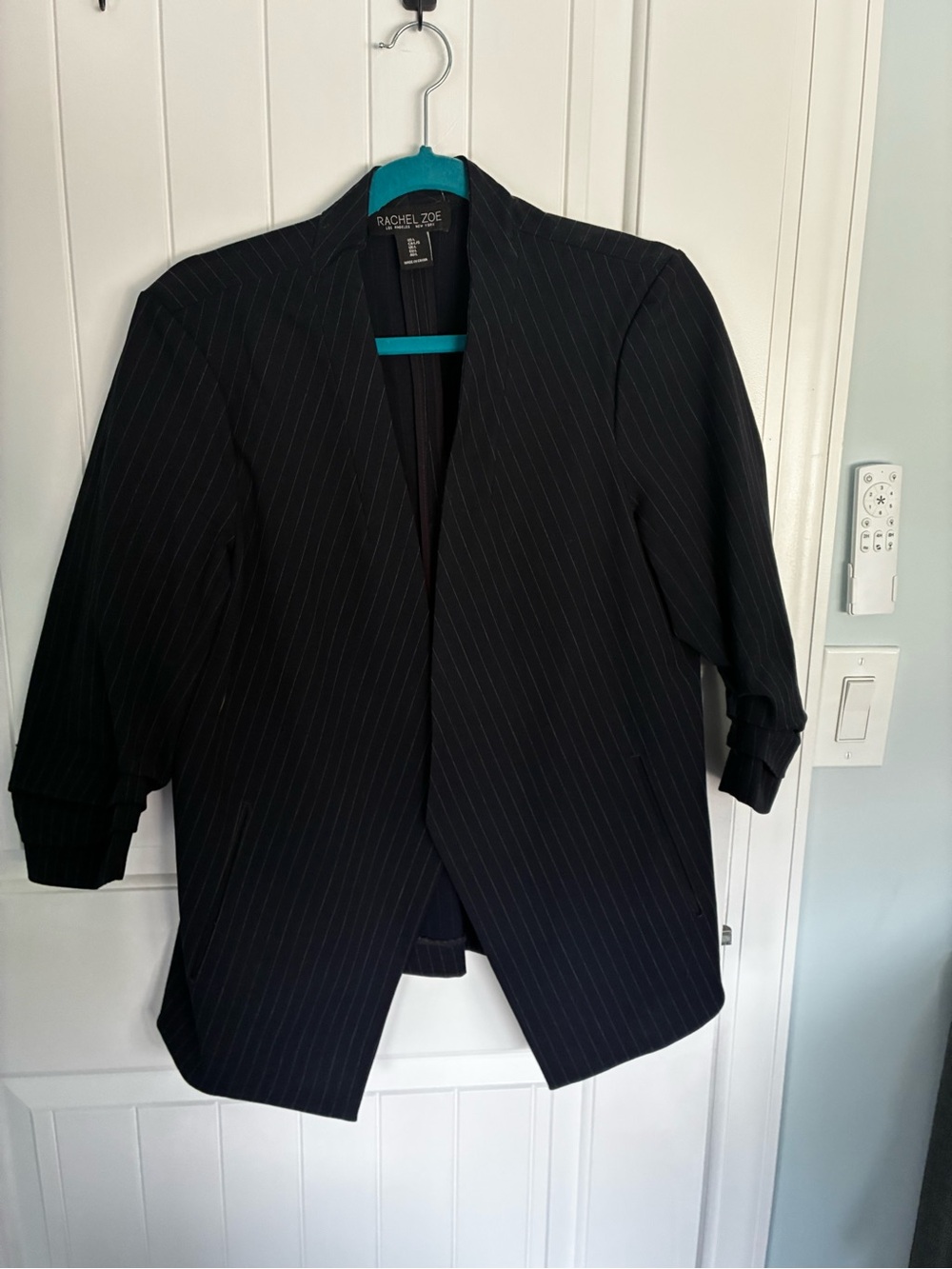 Rachel Zoe Navy Pinstripe Open-Front Blazer
